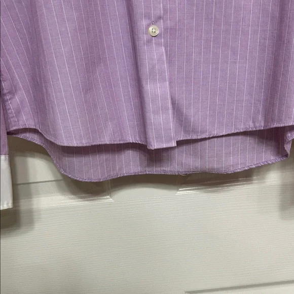 Charter Club Lavender Button-Down Shirt with White Pin Stripes Y2K Cotton Hi-Lo - Picture 14 of 14
